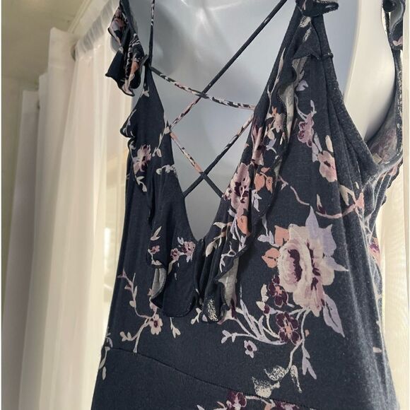 Floral Blue Spring Lace Up Dress - Picture 4 of 6